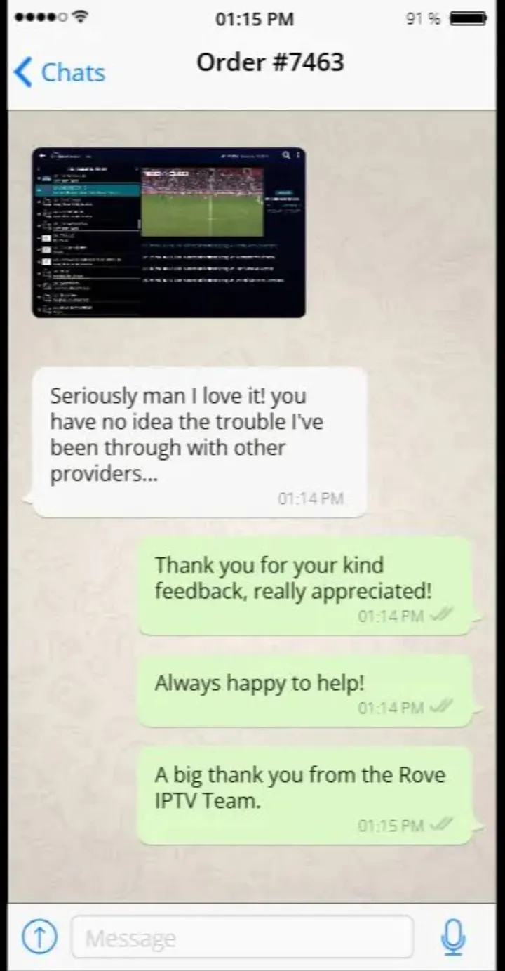 WhatsApp support chat — Cliente contento
