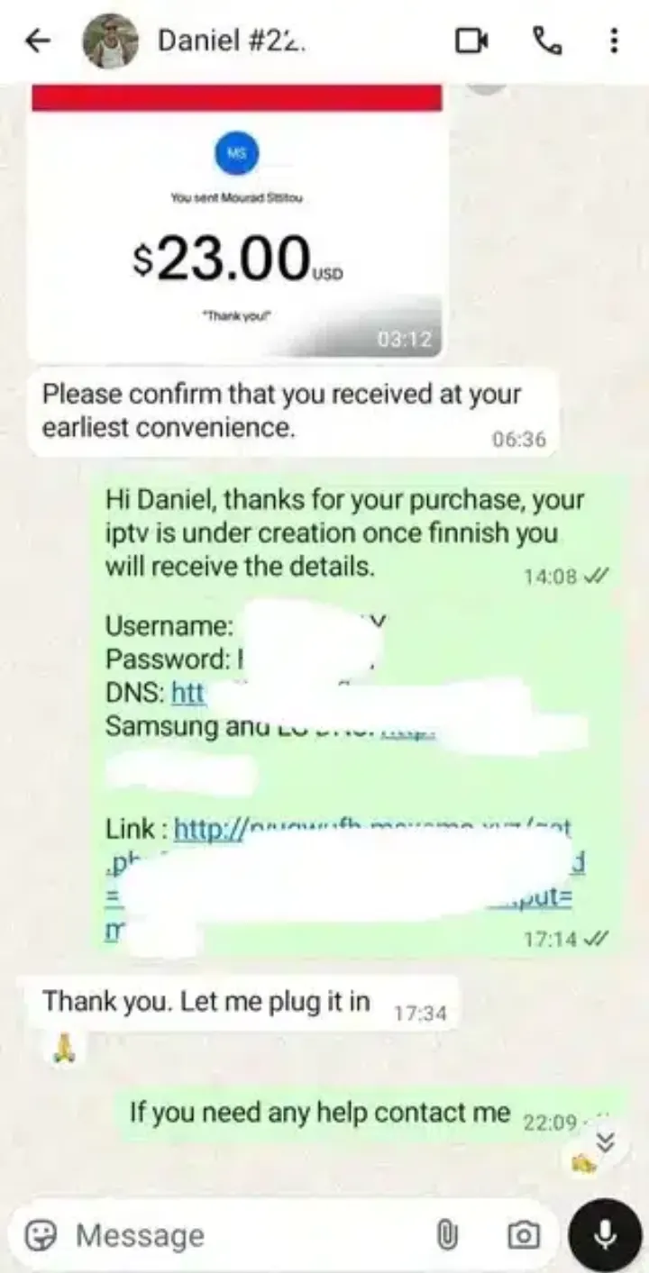 WhatsApp support chat — Acceso enviado